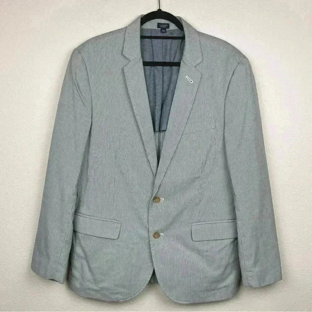 J.CREW Men's Large Pinstripe Unconstructed Ludlow Oxford Sport Coat Blazer Two B